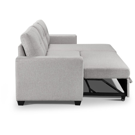 Homeroots 92" Light Gray Polyester Blend Convertible Futon Sleeper Sofa With Black Legs 544958