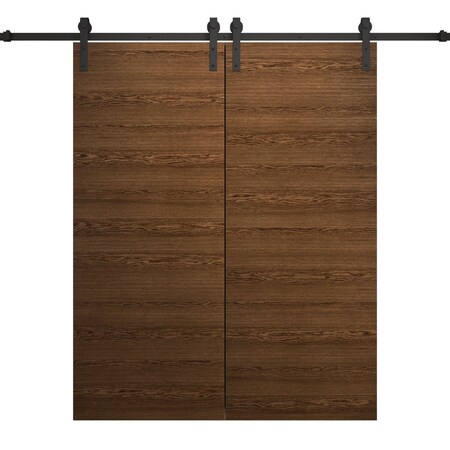 Sartodoors Modern Double Barn Door 72 x 84 inches, Ego 5000 Cognac Oak Veneer, 13FT Rail Track Set, Solid Pa EGO5000DB-DKO-7284