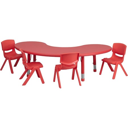 Flash Furniture Kidney Activity Table, Plastic, Steel, Red YU-YCX-0043-2-MOON-TBL-RED-E-GG