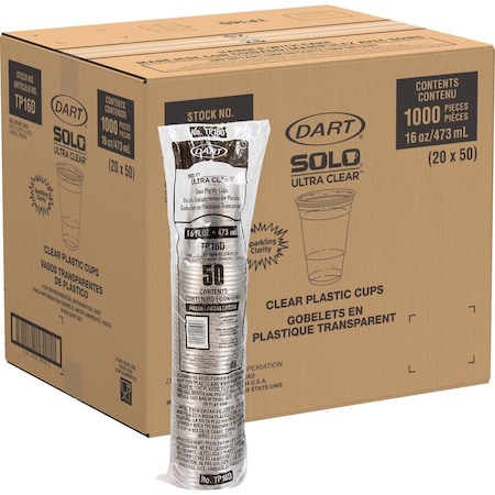 Solo Plastic Cold Cups, 16 oz, Clear, 1000PK TP16D
