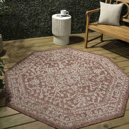 Jonathan Y Malta Bohemian Medallion Textured Weave Red/Taupe 5 ft Octagon Indoor/Outdoor Area Rug SMB104A-5TGN