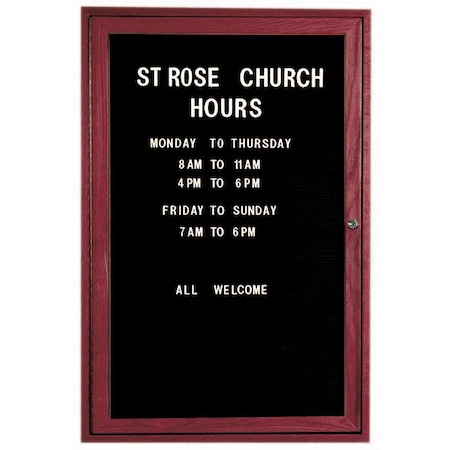 Aarco Enclosed Changeable Letter Board w/ Cherry Stained Red Oak Frame, 36''Hx24''W One Door Unit CDC3624