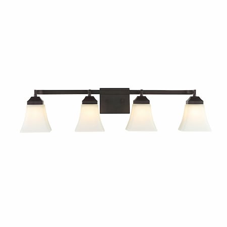 Jonathan Y Staunton 33" 4-Light Farmhouse Cottage Metal LED Vanity Light w/Frosted Glass Shades, Oil Rubbed Bron JYL7525A
