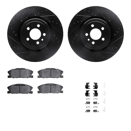 Dynamic Friction Co DFC Rotors-Drilled & Slotted-Black w/ 5000 Advanced Brake Pads Incl Hdw 8512-40031
