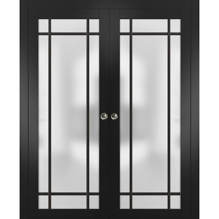 Sartodoors Sliding Double Pocket Door Frosted Tempered Glass Planum 2112 Black 60x96 (2* 30x96) Solid Core PLANUM2112DP-BLK-60 x 96 (2* 30x96)