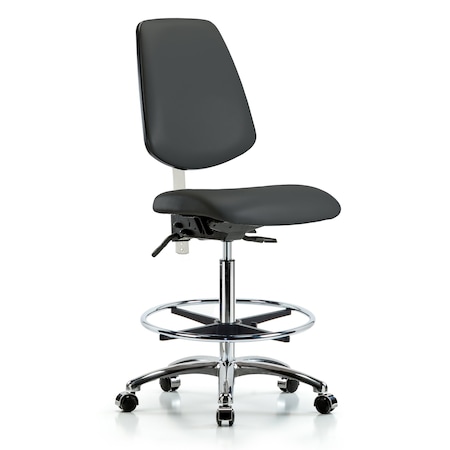 Blue Ridge Ergonomics Clean Room Chair Vin Hi Ben Chair, Med, Bk, Gry, CL100, No Arms, 26" to 35-1/2" Height, Vinyl, Charcoal BR-NCR-VHBCH-MB-CR-T0-A0-CF-CC-8605