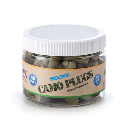 Moldex Camo Plugs Earplug, Disposable, Foam, Jar 6 6685