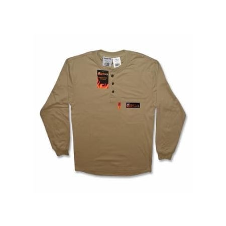 Comeaux Caps FR Treated Henley Shirts, Small, Khaki 118-19312FR-S-KH