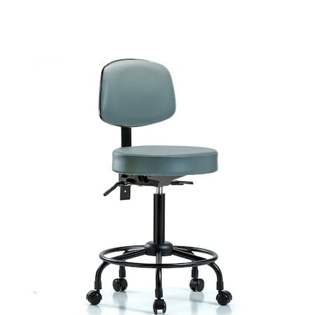 Blue Ridge Ergonomics Vinyl Stool, Back, Med Bench, Round Tube Base, Tilt, Casters, Storm BR-VMBST-RT-T1-RC-8822