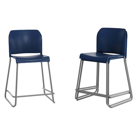 Flash Furniture Commercial Navy Plastic Stack Stools, Contoured Backs and Sled Bases-Set of 3, 3PK 3-RUT-239AH-CS-NV-GG