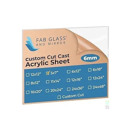 Fab Glass And Mirror Acrylic Sheet Plexiglass, Rectangle PET Sheet 5in x 7in with Protective Film, 1/4in Clear Pane ACR6M5X7RC
