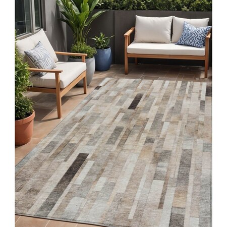 Homeroots 5' X 8' Taupe And Gray Striped Washable Indoor Outdoor Area Rug 615525