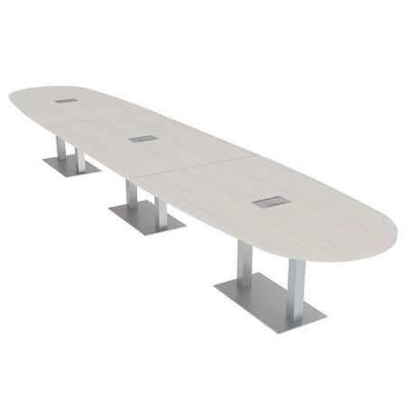 Skutchi Designs Boval Conference Table With Power Unit, 48 in W, 216 in L, Ivory HAR-BOVL-48X216-DOU-K458-ESIL