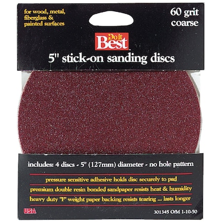 Do It Best 5'' 60 Grit Stick-On Sanding Disc, 4PK 301345GA