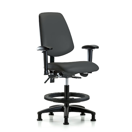 Blue Ridge Ergonomics Medium Bench Chair Adjustable Arms, 22" to 29" Height, Vinyl, Charcoal BR-VMBCH-MB-RG-T1-A1-BF-RG-8605