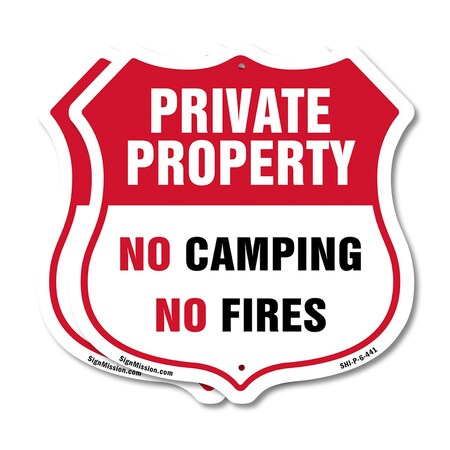 Signmission Private Property Shield Sign No Camping, 6 inch X 6 inch, Plastic Sign, 2PK SHI-P-2PACK-6-441