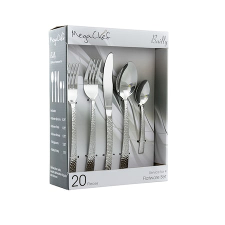 Megachef Baily 20 Piece Flatware Utensil Set, Stainless Steel Service for 4 in Silver MCFW-BAILY-SILVER