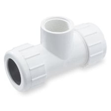 Nds CRT-0750-T Pipe Tee, 1/2 x 3/4 in, Compression x FNPT, PVC, White, SCH 40 Schedule, 150 psi Pressure 162-134