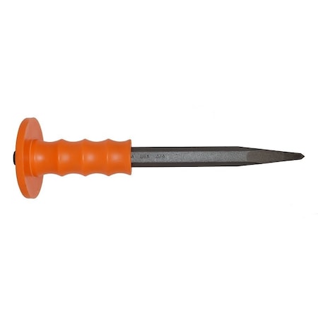 Mayhew Handguarded Bullpoint Chisel, 5/16 in Tip, 12 in OAL, Steel Blade 80205