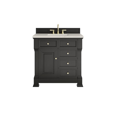 James Martin Vanities Brookfield 36" Single Vanity, Black Onyx, w/ 3 CM Siberian Silestone Top 547-V36-BKO-3SFR
