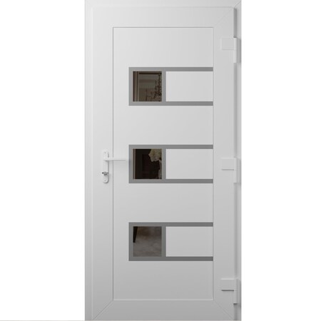 Vdomdoors Front Exterior Prehung Metal-Plastic Door, Manux 8933 White Silk, Office Commercial and Residential MANUX8933EXD-WS-W36xH80-LH