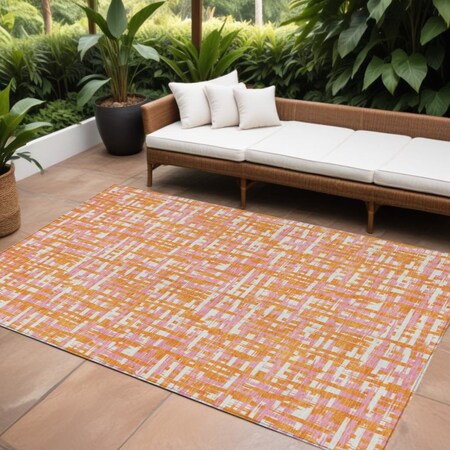 Homeroots 9' X 12' Orange Pink And Beige Abstract Washable Indoor Outdoor Area Rug 602585