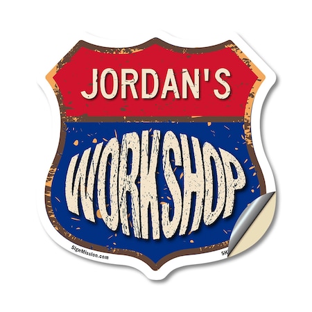 Signmission Jordan's Workshop, 18 Inch X 18 Inch, Vinyl Decal SHI-D-18-489-JORDAN