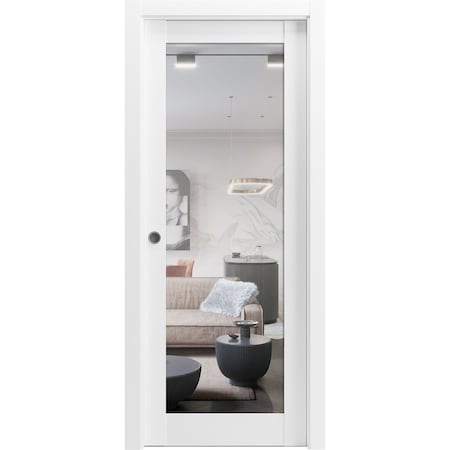 Sartodoors Sliding French Pocket Door with, Lucia 1299 White Silk with Mirror, Kit Trims Rail Hardware, Soli LUCIA1299PD-WS-2484