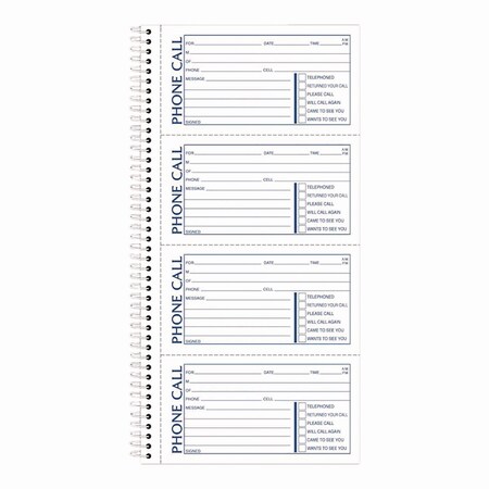 Adams Business Forms Wirebound Telephone Message Book, Two-Part Carbonless, 4.75 x 2.75, 4 Forms/Sheet, 400 Forms Total SC1154R