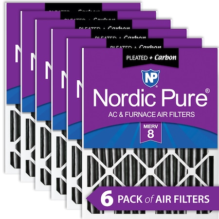 Nordic Pure 20x24x4 Plus Carbon Pleated Air Filter, High Capacity, MERV 8, 6 PK 20x24x4PM8C-6