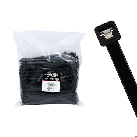 Cable Ties Unlimited Metal Tooth Cable Tie, 7.5 in L, 50 lb Strength, 1.8 in Max Bundle Dia, Nylon, UV-Res, Black, 1000PK MT7.5-50-0M
