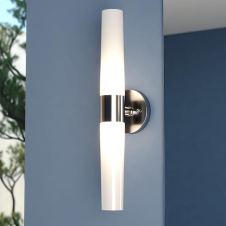 Vaxcel Elliot 2 Light LED Satin Nickel Contemporary Bathroom Vanity Wall Sconce Fixture White Glass W0458