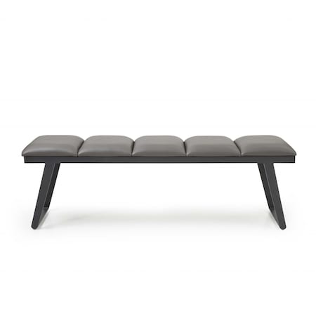 Homeroots 57in Gray Upholstered Faux Leather Bench 372147