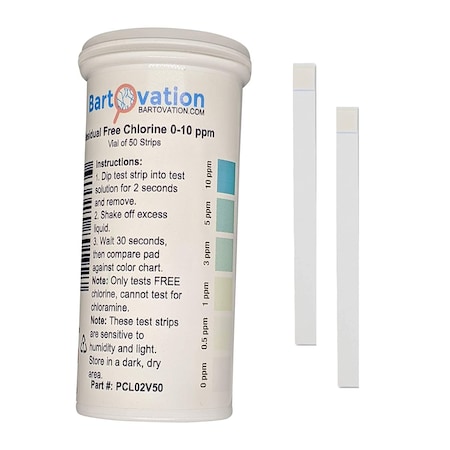 Bartovation Low Level Chlorine Test Strips 0-10 ppm, Vial of 50 Strips PCL02V50