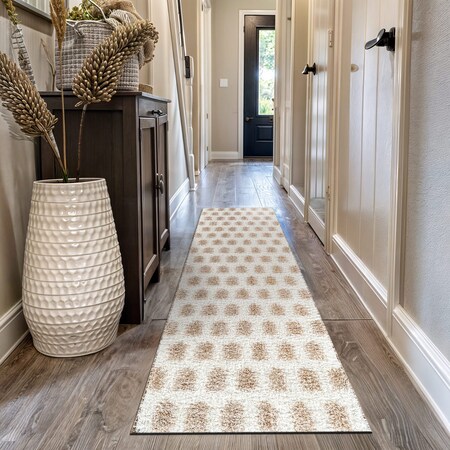 World Rug Gallery Scandinavian Arrow Shag Runner Rug 2 ft 3 in x 12 ft Beige WR126BEIGE2X12