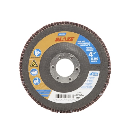 Norton Abrasives Flap Disc, Ceramic, Type 27, 4 1/2" dia 66261020633