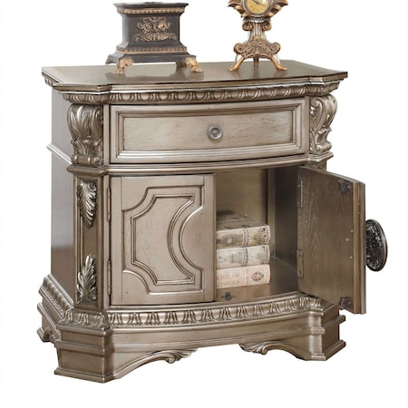 Homeroots 29" Champagne One Drawer Solid Wood Mirrored Nightstand 347126