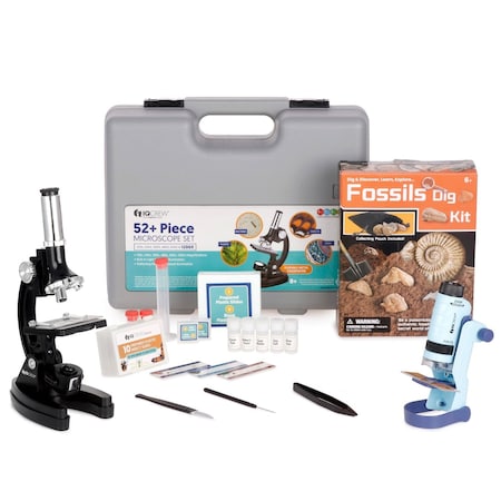 Amscope IQCrew By KIDS - Black Metal Arm Starter Kids Student Compound Microscope Kit w/Fossil Dig Activity M30-ABS-KT2-KVB2