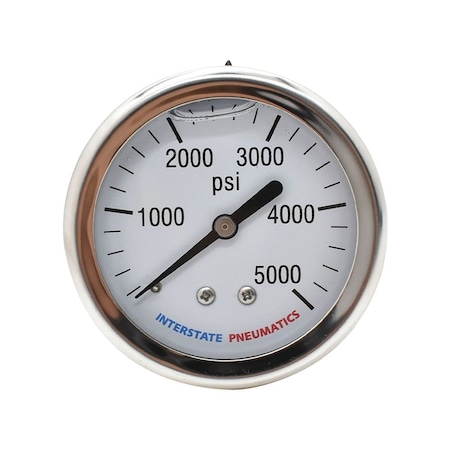 Interstate Pneumatics Oil Filled Pressure Gauge 5000 PSI 2-1/2 in Dial 1/4 in NPT Rear Mount G7122-5000