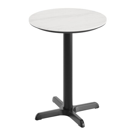 Flash Furniture 24" Round Tabletop, Seamless Surface Technology, White Faux Marble, 22x22 Black Table Height X-Base ST-RD24-WHMAR-T2222-GG