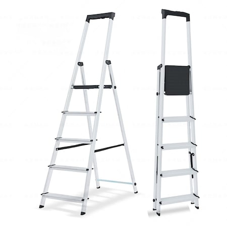 Wrightmaster 5.18 ft. Aluminum Step Ladder, 10 ft. Reach with Textured Safety Handrail, 330 lb. Capacity ZoroLTV5CRZ-62SR
