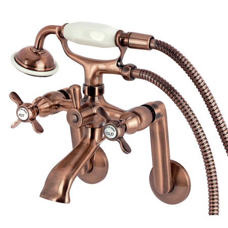 Kingston Brass Tub Wall Mount Clawfoot Tub Faucet with Hand Shower, Antique Copper KS289AC