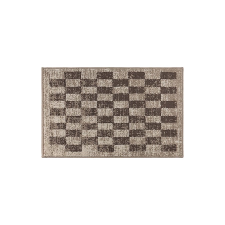 World Rug Gallery Contemporary Checkered Area Rug 2 ft 3 in x 4 ft Beige WR102BEIGE2X4