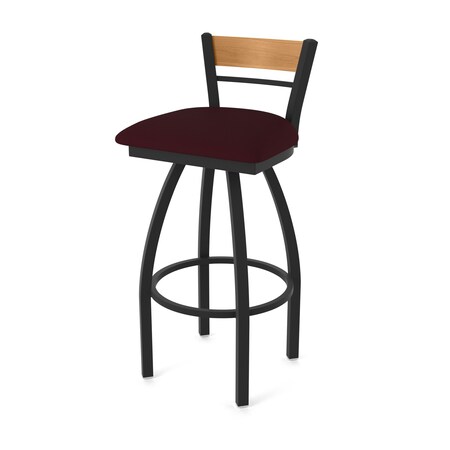 Holland Bar Stool Co Revelle 36in Swivel Extra Tall Bar Stool, Black Wrinkle Finish, Medium Back, Canter Bordeaux Seat 881