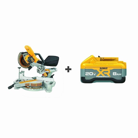 Dewalt Cordless Miter Saw Kit, 7 1/4 in Blade Dia., Max Blade Speed: 3,750 RPM 5/8 in Arbor Size DCS361B/DCB2108