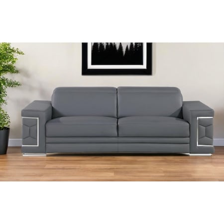 Homeroots 89" Gray Leather Sofa With Silver Legs 548985