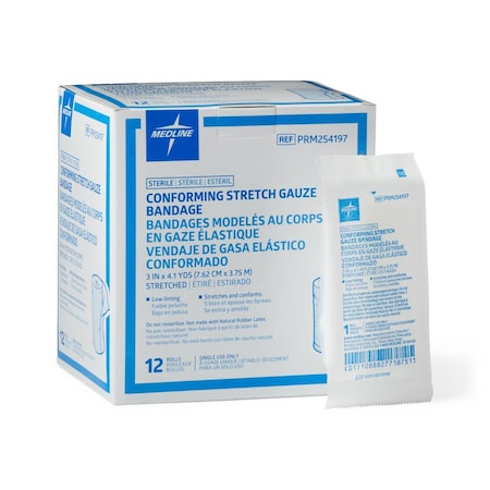 Medline Sterile Conforming Gauze Bandage, 3in x 4.1 yd., 96PK PRM254197