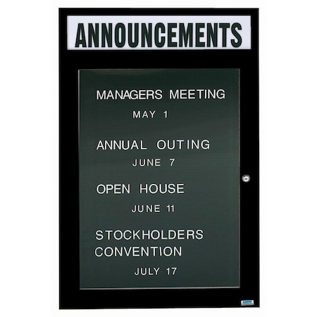 Aarco Illuminated Outdoor Enclosed Directory w/ Al Frame Header, Powder Coated Black, 48''Hx36''W OADC4836HIBK