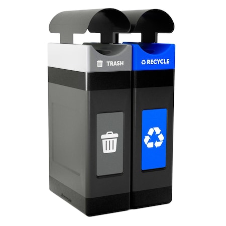Commercial Zone Products Avante Series Dual Stream Black Trash/Recycling 30 Gallon Narrow Containers w/ Canopy Top 787206MSA