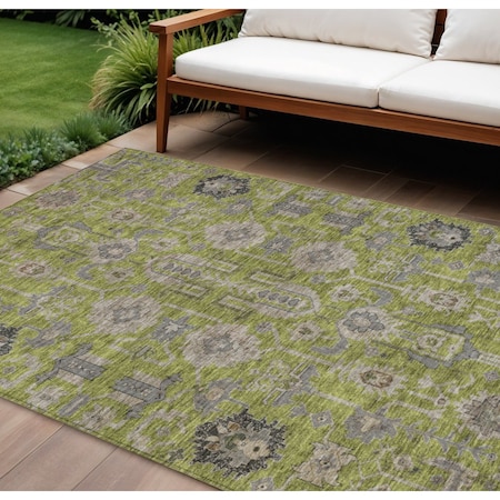 Homeroots 10' X 14' Olive Green Gray And Charcoal Oriental Washable Indoor Outdoor Area Rug 582109